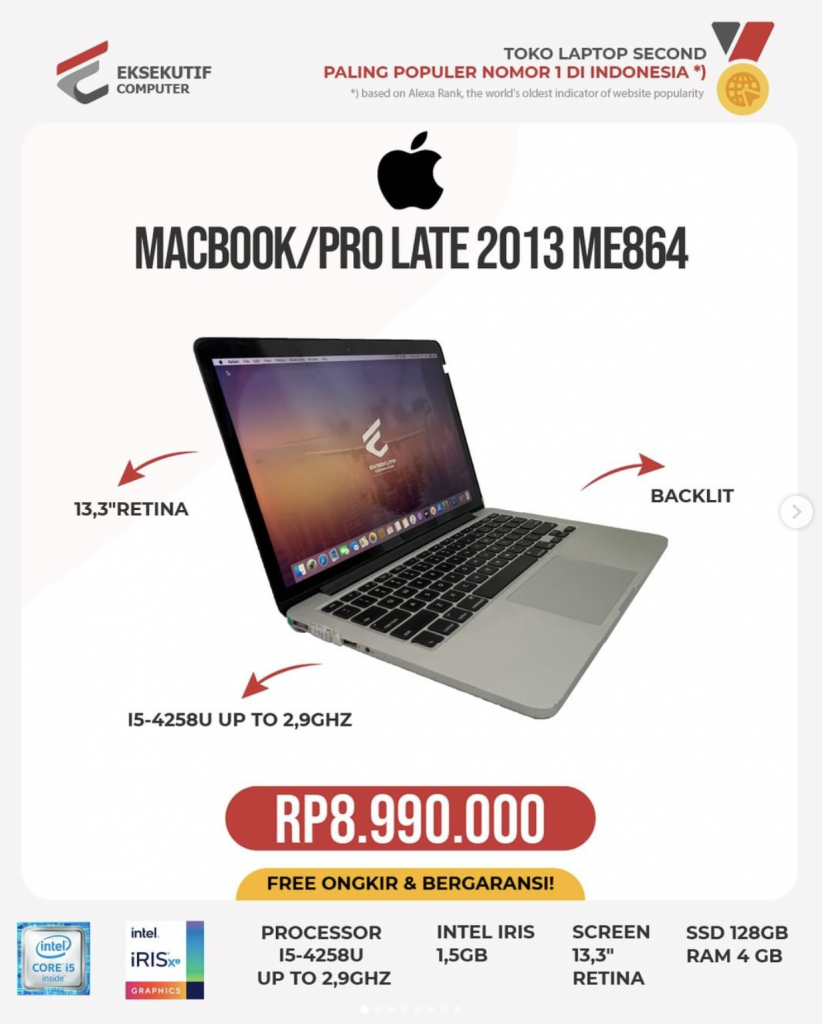 Jual Laptop MACBOOKPRO LATE 2013 ME864